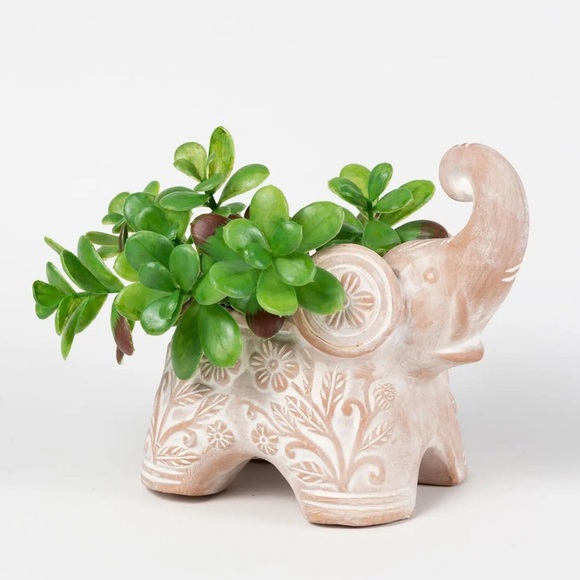 🆕 Handmade Terracotta Trumpeting Elephant Planter Drainage Indoor Outdoor BNIB - Picture 1 of 6